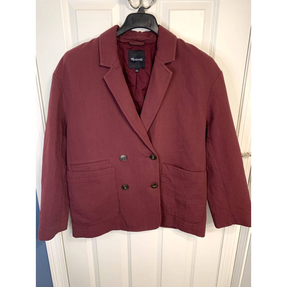 Madewell Hayfield Double Breasted Oversized Twill Mulberry Blazer Size Large